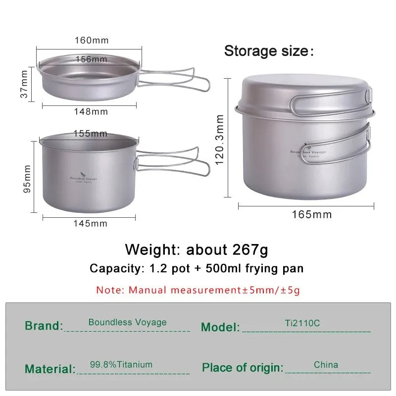 Boundless Voyage Titaniums Camping Cookware