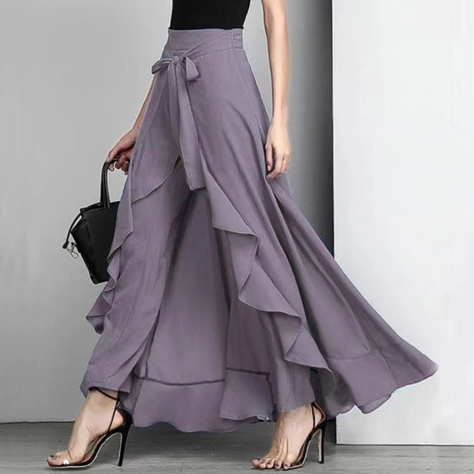 Elegant Vintage Ruffles Wide Leg Pants Women