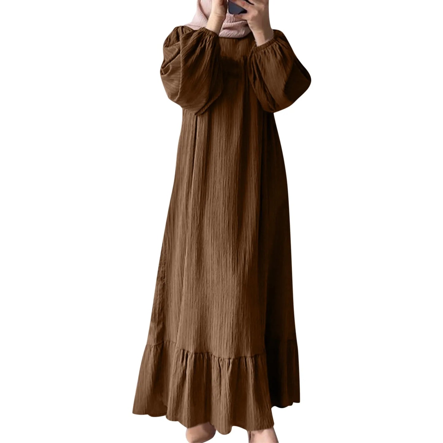 Ruffled Hem Baggy Solid  Modest Long Dresses