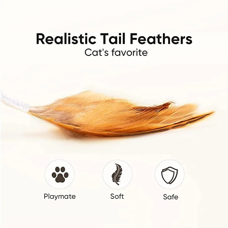 Interactive Cat Toy Automatic Mouse with Feather Tail Kitty with USB Charging Pet Exercise with LED Lights Smart Electric Robot