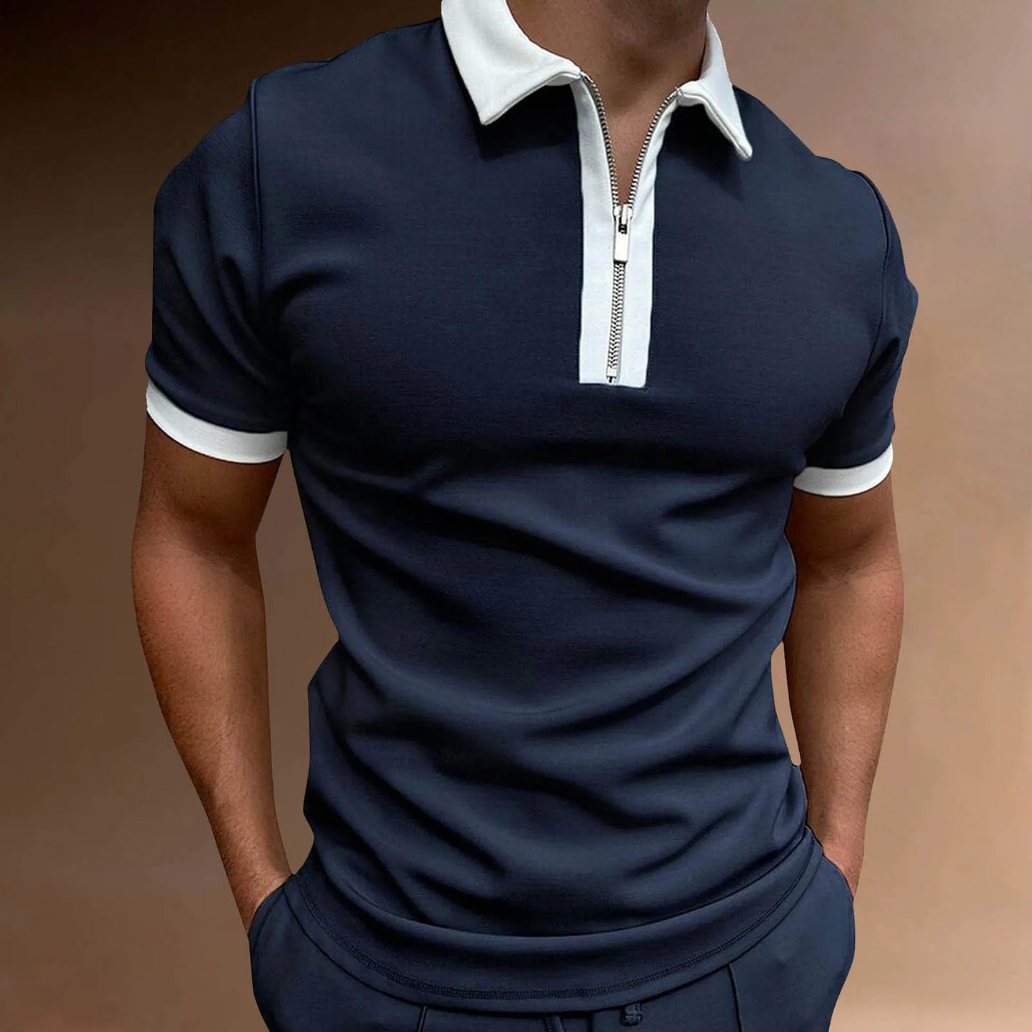 New Men Polo Shirt Long Sleeve Fashion Print Zipper Color Matching Clothes Luxury Male Tee Shirts