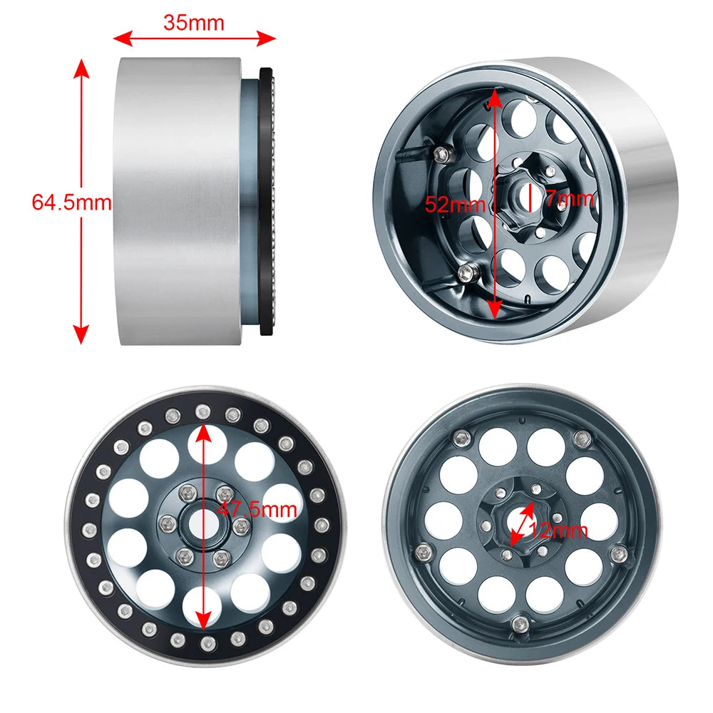 MIBIDAO Metal 2.2" Beadlock Wheel Rim 35mm Width For 1/10 Axial SCX10 90046 TRX4 RR10 Wraith 90018 D90 RC Crawler Car