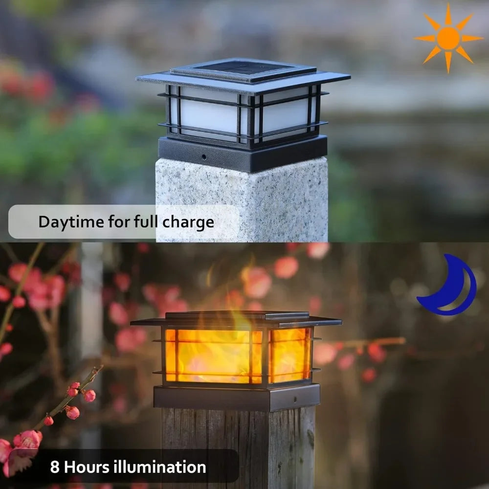 8 Pack Solar Flame Post Lights Outdoor