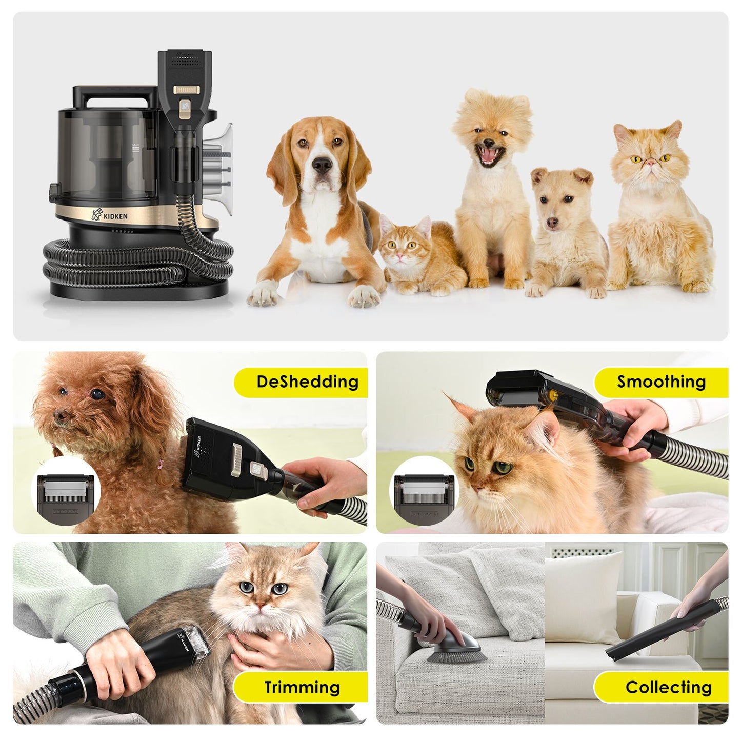 Pet Grooming Kit Vacuum Suction 99% Dog Clipper Hair Professional Grooming Clippers With 5 Grooming Tools For Cats And Animals