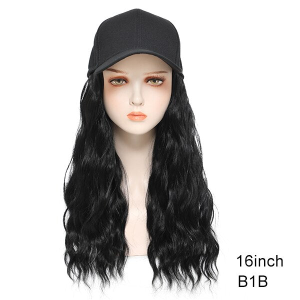 TOMO Baseball Cap with Hair Extensions for Women Adjustable Hat with Synthetic Wig Attached 16inch Natural Wavy Hair