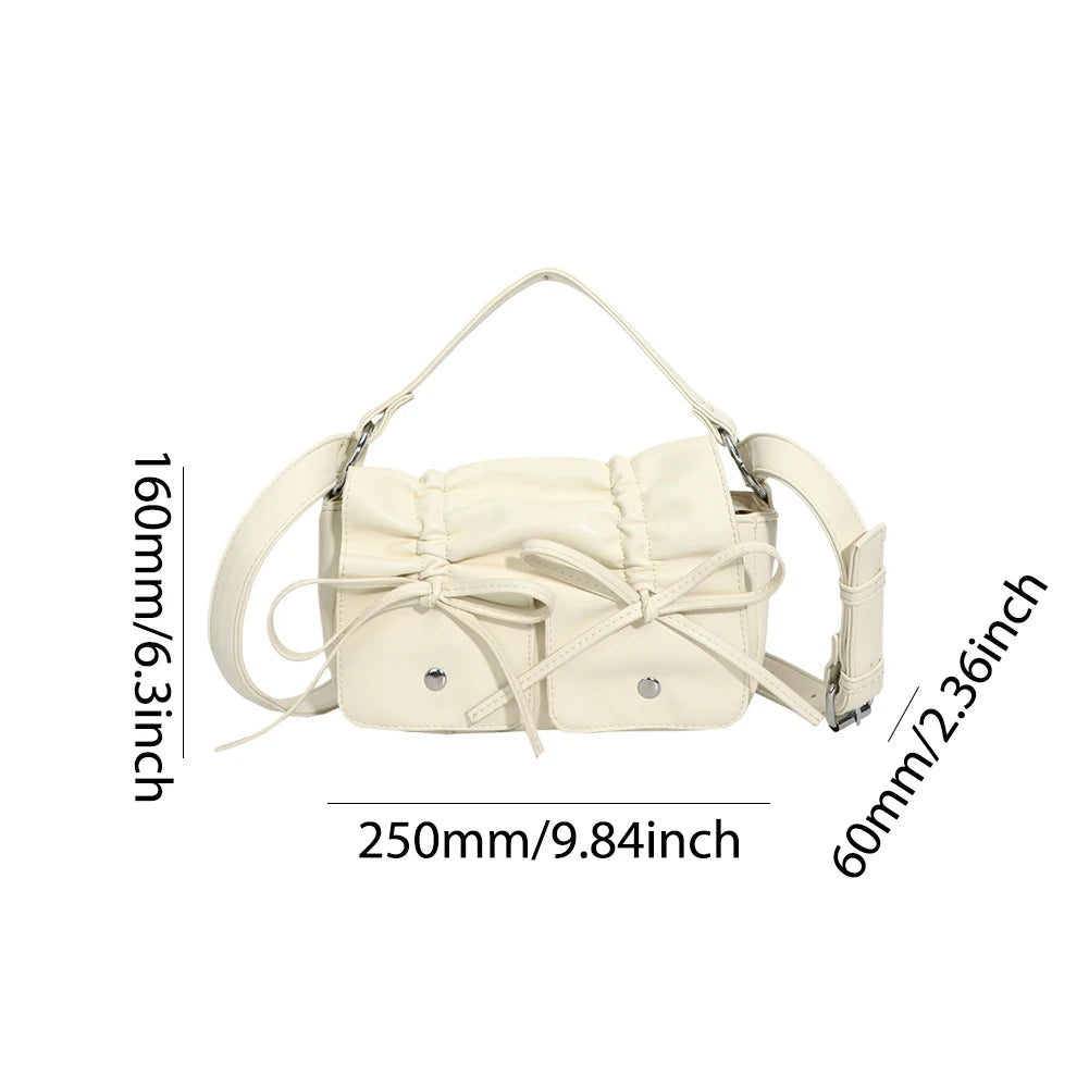 Bowknot Design Satchel PU Leather Simple Crossbody Bag High Quality Top-Handle Bag Women's Solid Color Shoulder Bag Trendy Totes