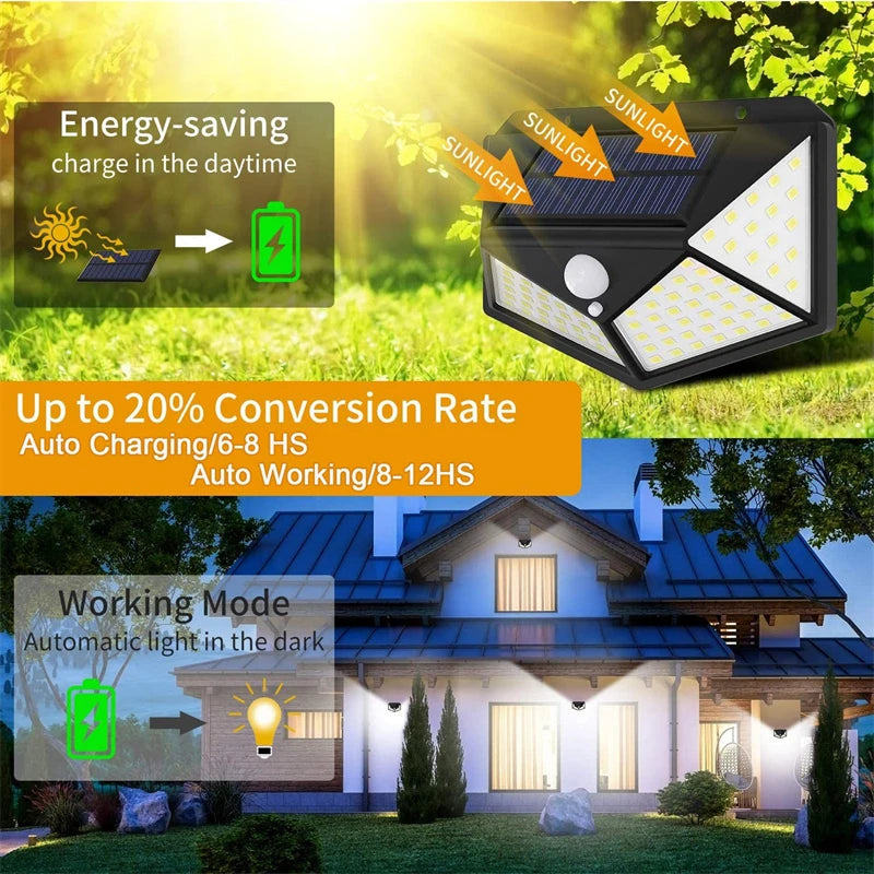 100 LED Solar Wall Lights Outdoor