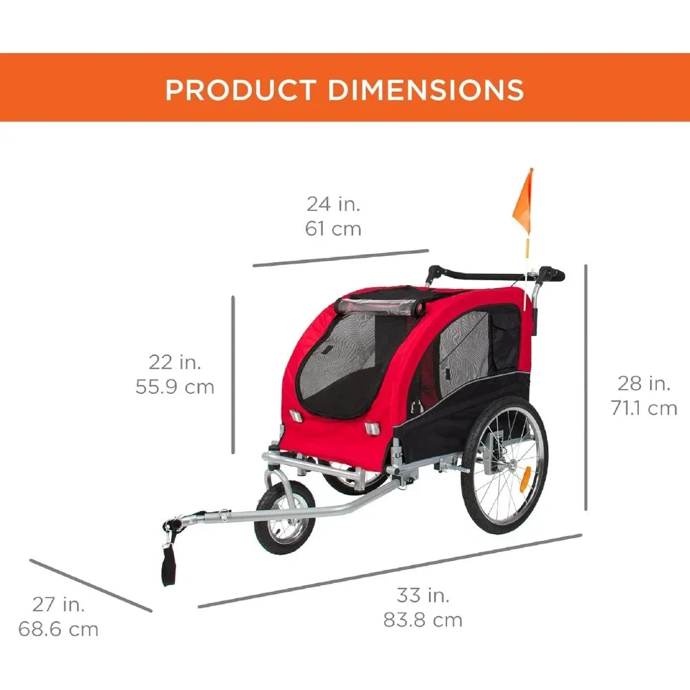 2-in-1 Dog Bike Trailer, Pet Stroller Bicycle Carrier w/Hitch