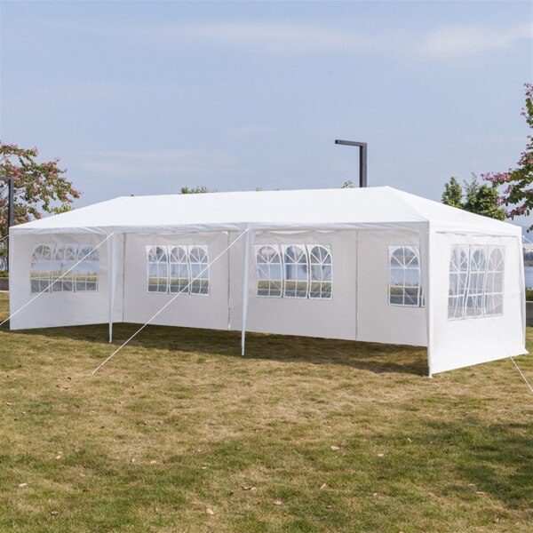 30&#39; x 10&#39; Gazebo Canopy Large Party Tent with 5 Removable Window Sidewalls for Weddings, Outdoor Picnics - White - DJVWellnessandPets