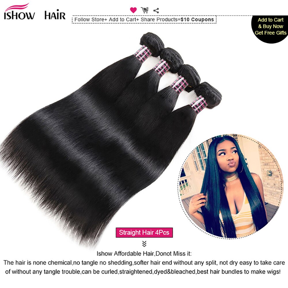 Ishow Straight Hair Bundles with Closure Transparent Lace Closure with Bundles Brazilian Human Hair Weave Bundles with Closure - DJVWellnessandPets