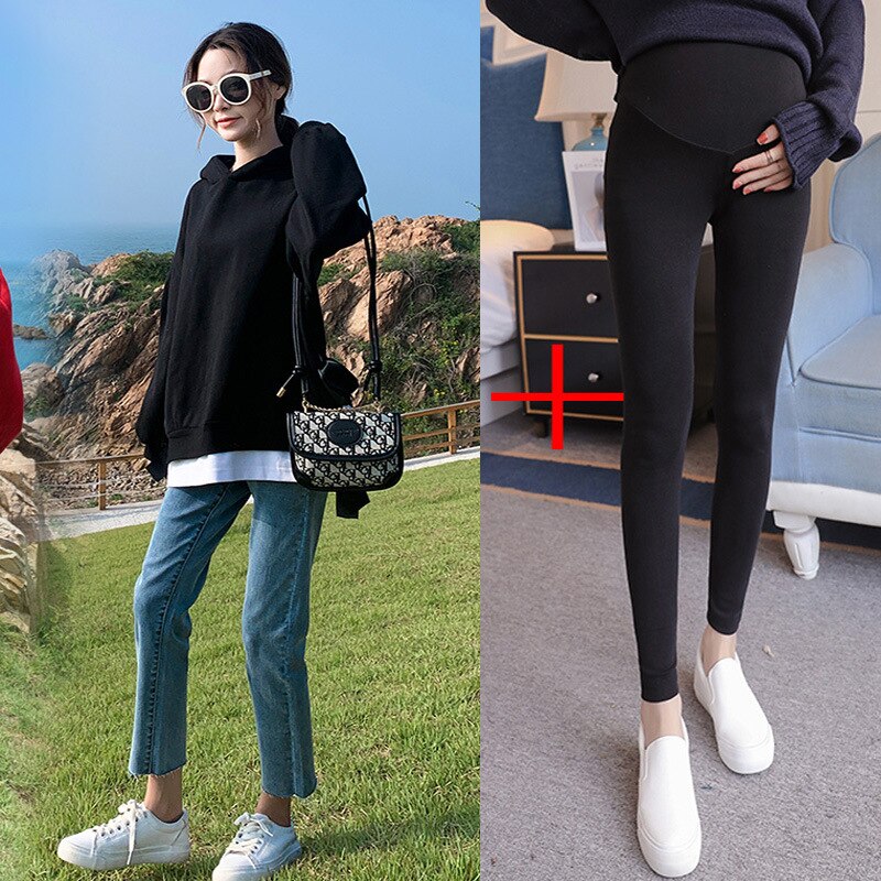 new maternity suits large size mid-length two-piece suit pregnant women big red hooded sweater ladies casual loose top