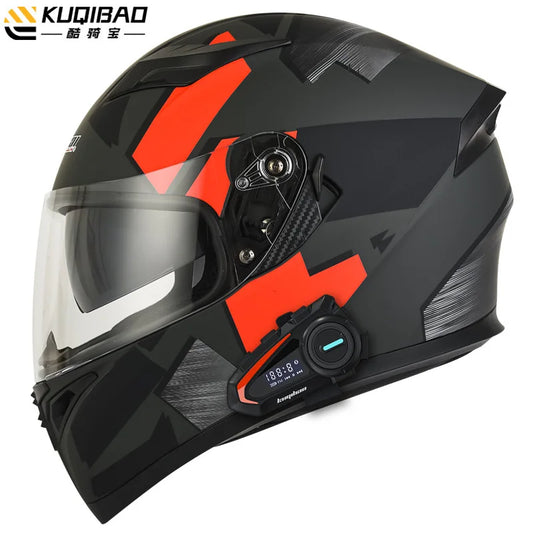 KUQIBAO Motorcycle Bluetooth Helmet Dual Visor Sun Shield Built-in Bluetooth Headset Helmet  Automatic Call Answering fit Riders