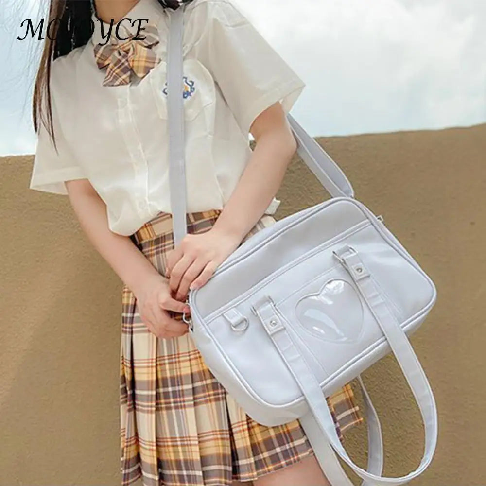 Solid Color Crossbody Bags Heart PU Leather