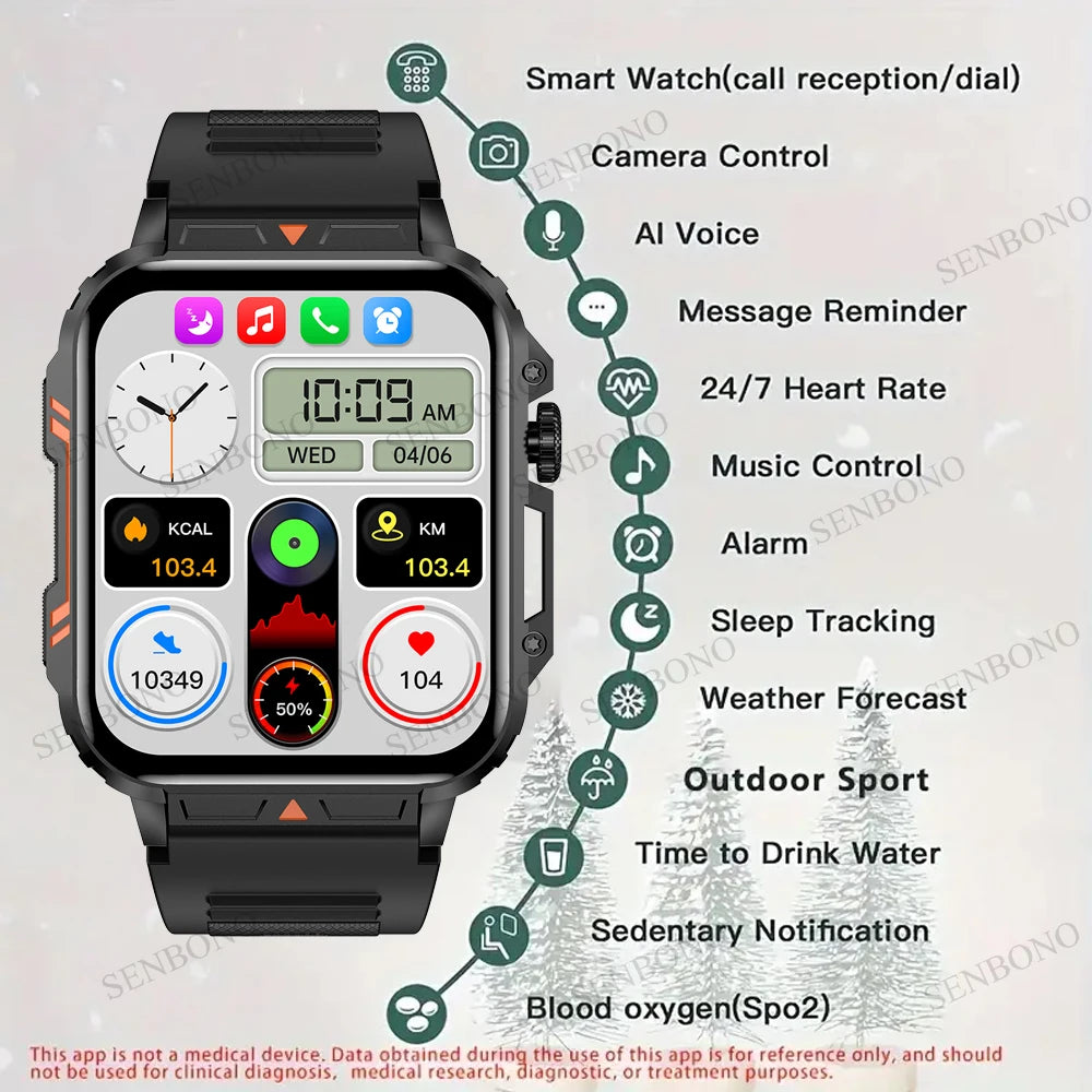 SENBONO New Smart Watch 1.95inch HD Screen Bluetooth