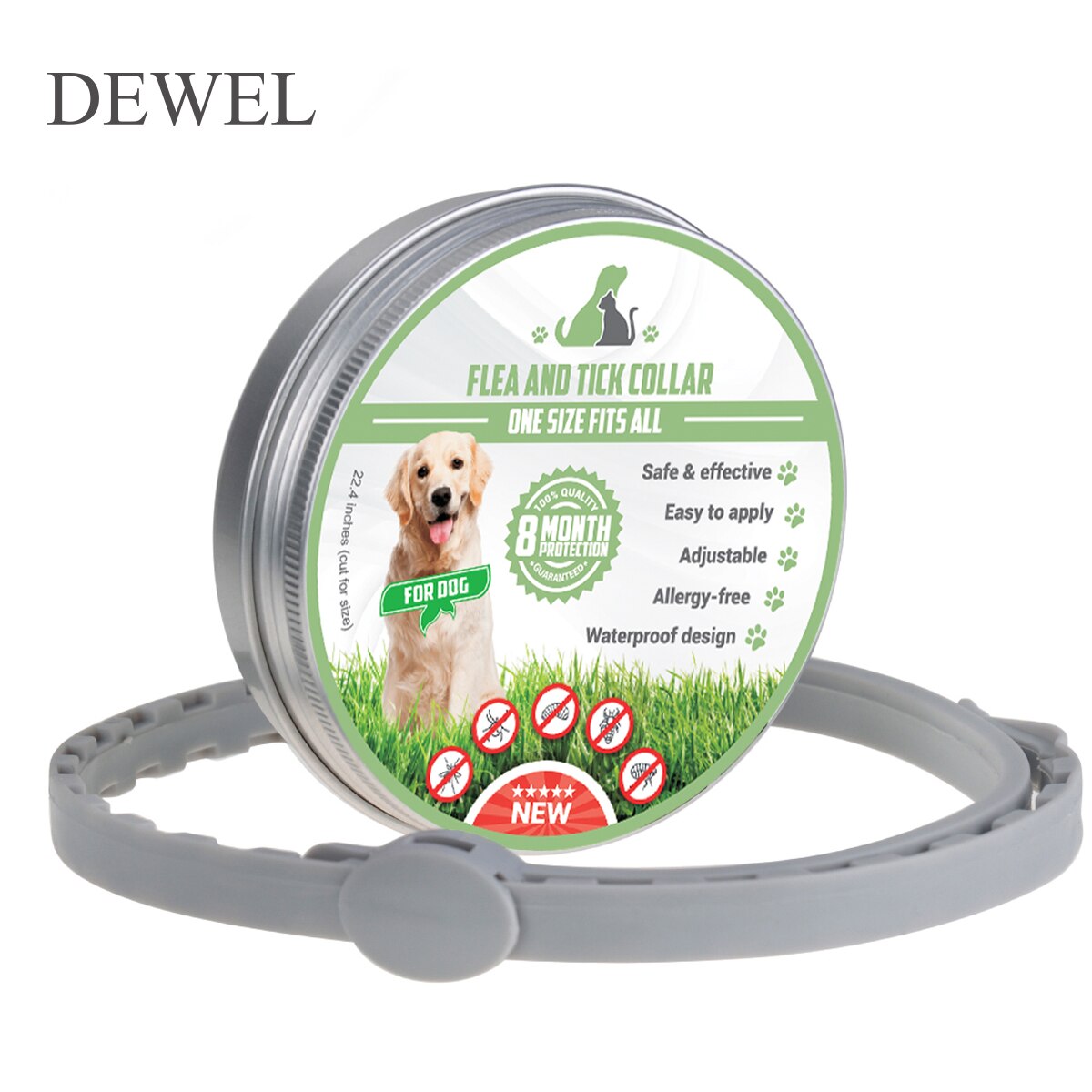 Dewel Anti Flea Ticks Insect Mosquitoes Waterproof Long Lasting 8 Months Protection Dog Collar Custom Puppy Cat Pet Collars