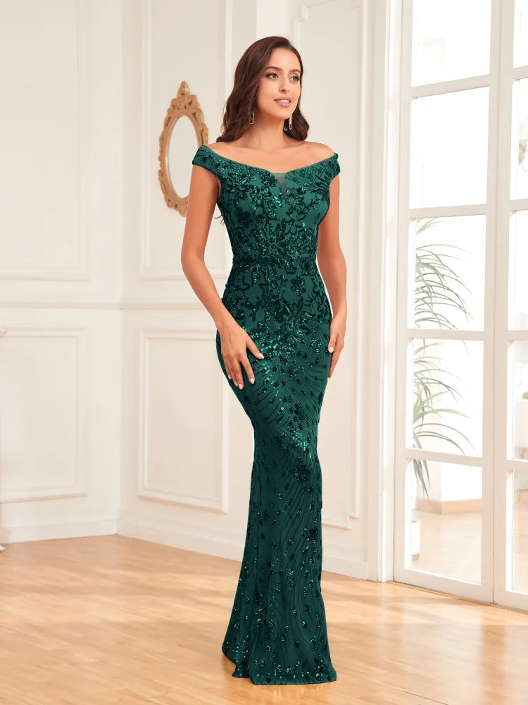 Lucyinlove Luxury Sleeveless Green Arabia Sequin Formal Evening Dress Women 2023 Elegant Mermaid Party Maxi Prom Cocktail Gowns