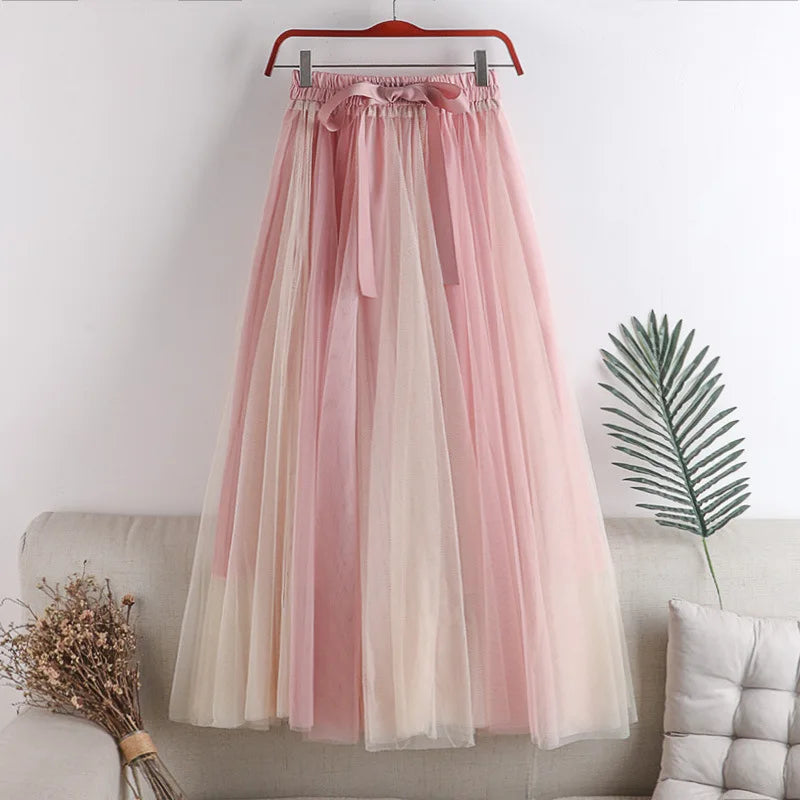 Tulle Skirts Women Fashion Bow Patchwork A-line