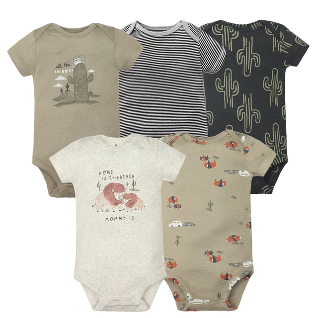 5PCS/Lot Baby Boys Girls Bodysuits 100% Cotton Short Sleeves Kids Clothes 6-24 Month Newborn Baby Clothing bebe Jumpsuit