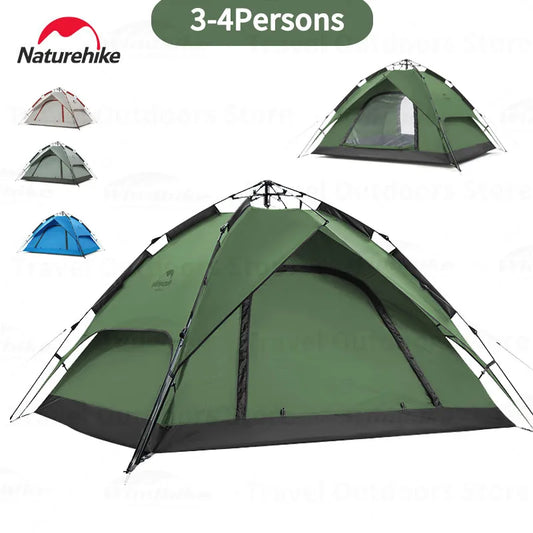 Naturehike 3-4 People Automatic Tent Camping Outdoor Quick Open One-touch Pole Waterproof Detachable Top Awning Fast Collection