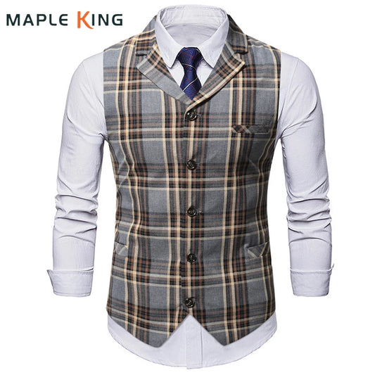 Vintage Plaid Business Wedding Waistcoat