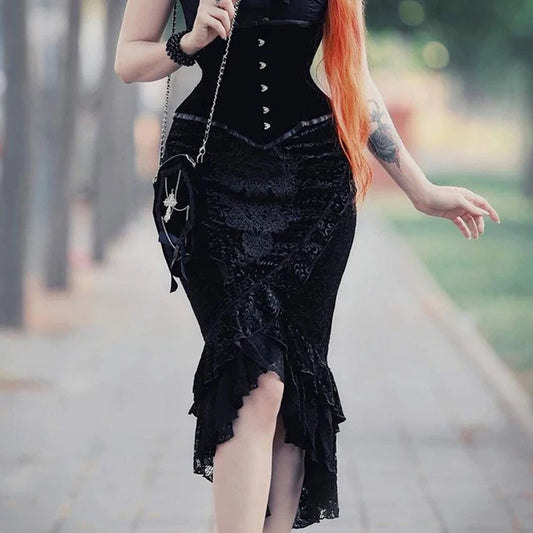 Goth Dark Vintage Mall Gothic Ruffles Mermaid Skirts