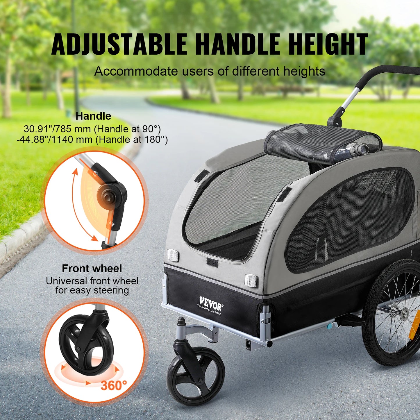 VEVOR 88 lbs 2-in-1 Pet Stroller Cart Bike Trailer