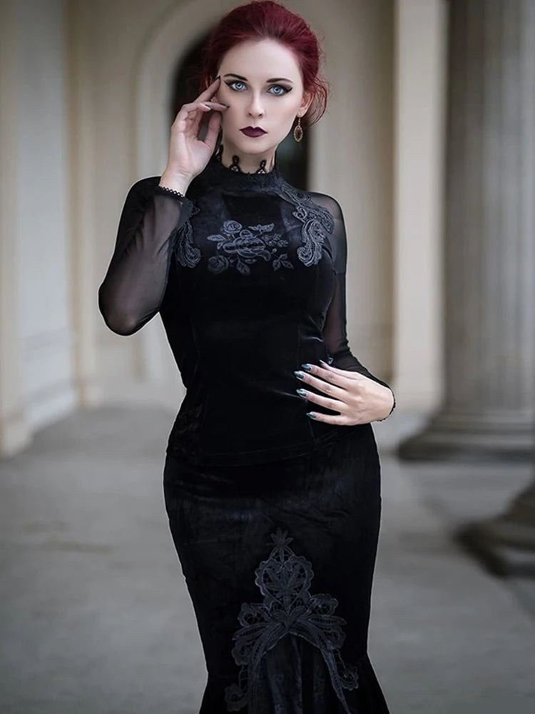 AltGoth Vintage Gothic Dark Velvet Dress Women