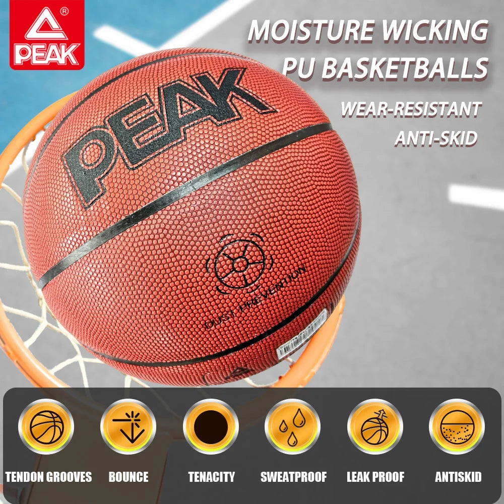 PEAK Basketball Official Size 7 Professional PU Game Basketball Outdoor Durable Ball for Men Women Training Team Basketball