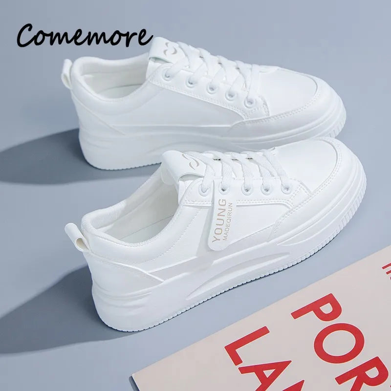 Comemore Vulcanized Shoes Fashion Lace-up Comfortable Casual Shoe Female Tennis Women's Autumn Footwear New Women White Sneakers