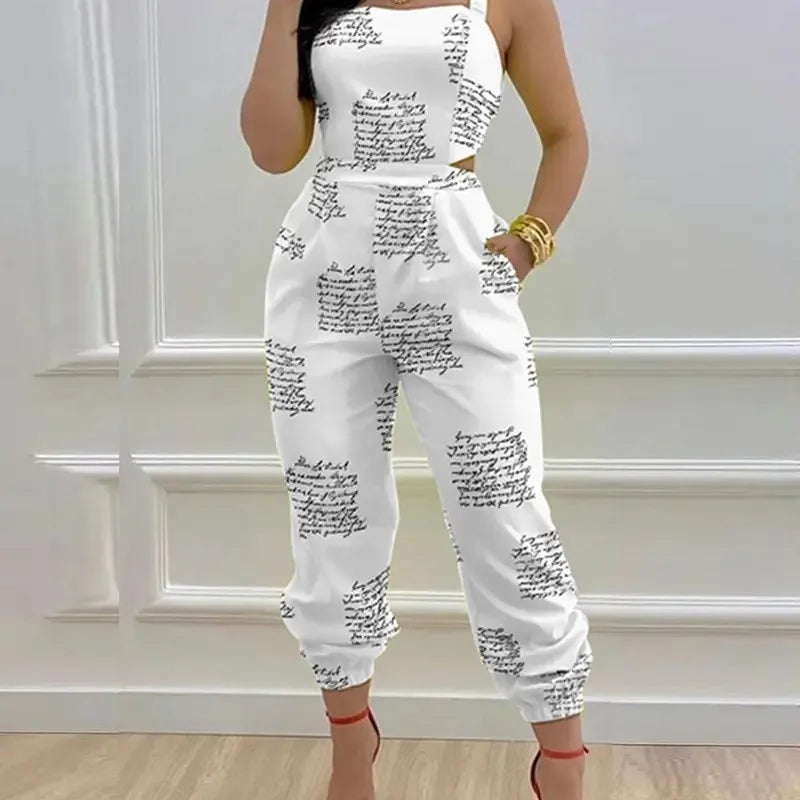 Elegant Printed Jumpsuits Casual Hip Waist