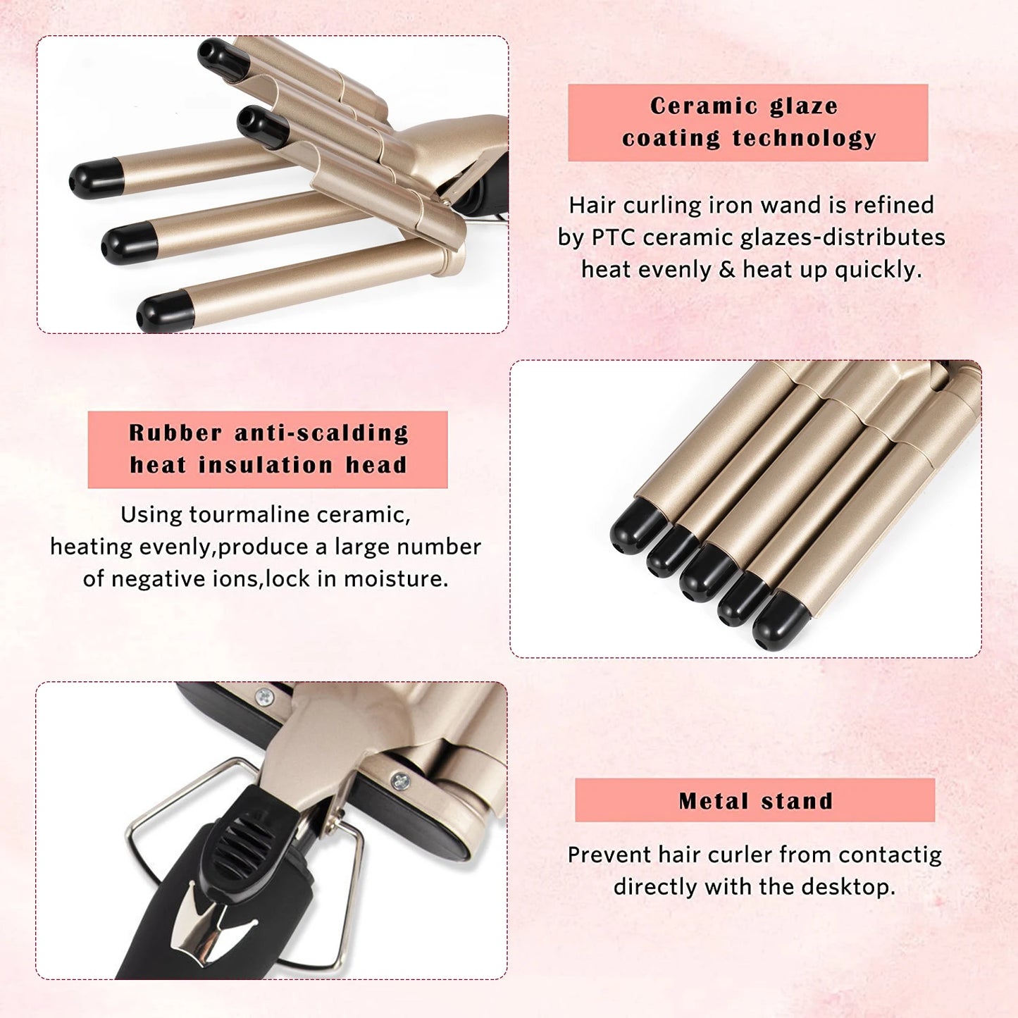 Professional Hair Waver Curling Iron Ceramic 5 Barrel Styler