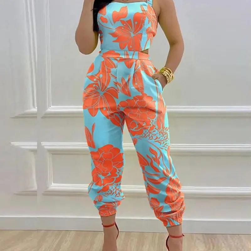 Elegant Printed Jumpsuits Casual Hip Waist