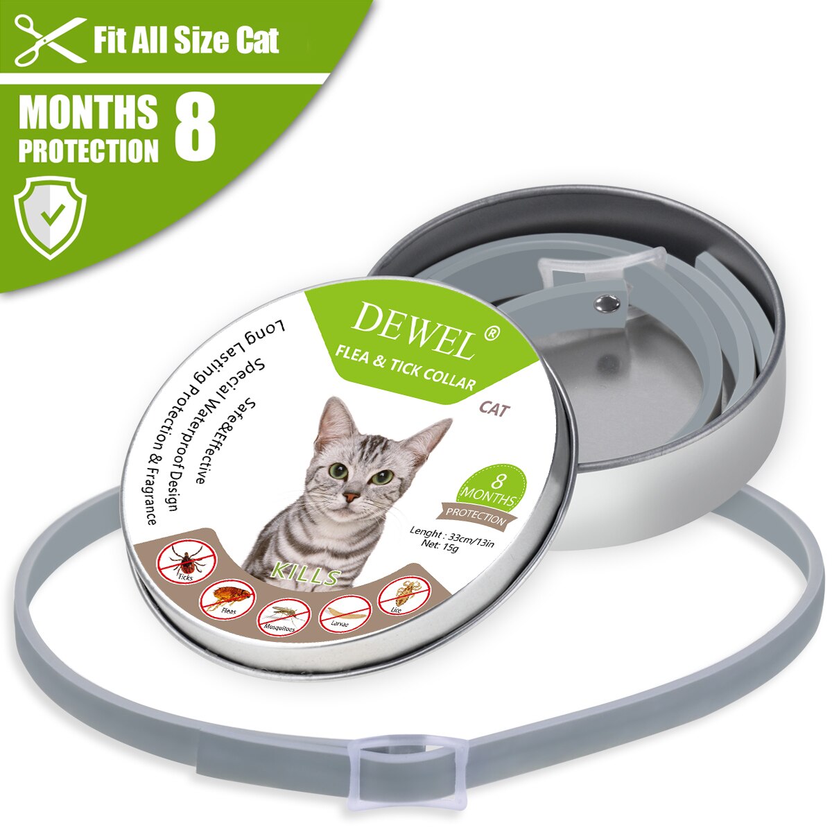 Dewel Anti Flea Ticks Insect Mosquitoes Waterproof Long Lasting 8 Months Protection Dog Collar Custom Puppy Cat Pet Collars