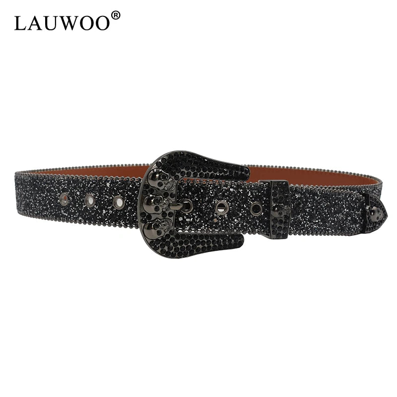 Skull Rhinestone Belts For Women Men Y2K Leather Strap