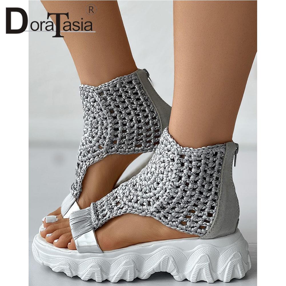 Brand Design Ladies Wedges Heels Sandals Fashion Solid Zip Hollow Platform Sandals Women 2023 Casual Party Daily Woman Shoes - DJVWellnessandPets