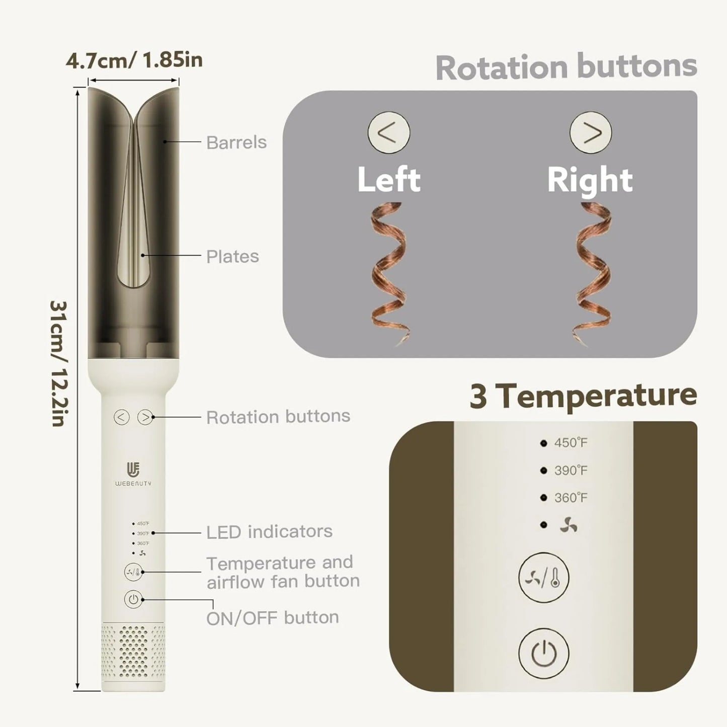 Rotary Curling Iron 1.25-inch 3-speed Adjustable Temperature