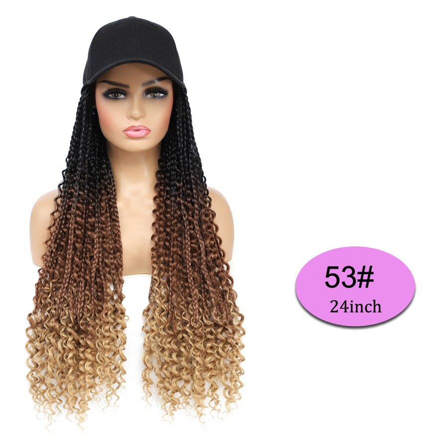 Braided Wig Baseball Cap With Boho Box Braids Hair Extensions Attached For Women Synthetic Curly Ends Box Crochet Hair Cap Wig