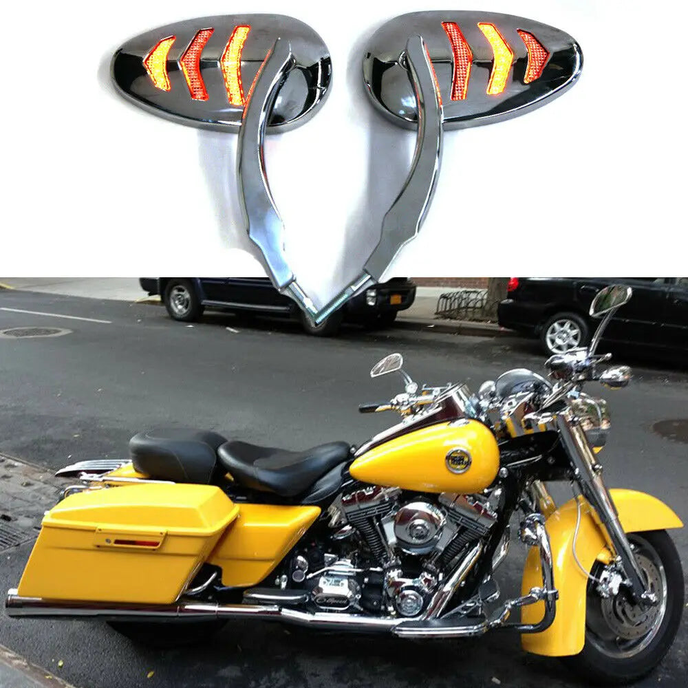 Motorcycle Chrome LED Rearview Mirrors With Turn Signals For Harley Davidson Road King Rear View Side Mirror Light Accessories