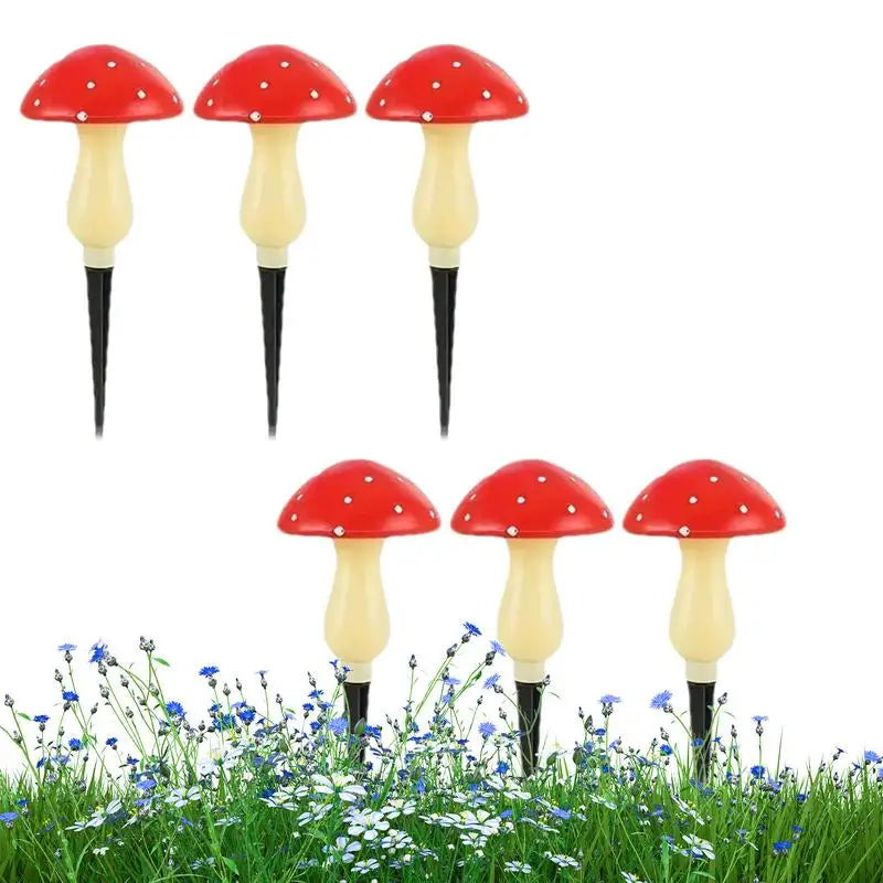 6pcs Red LED Solar Mushroom Light