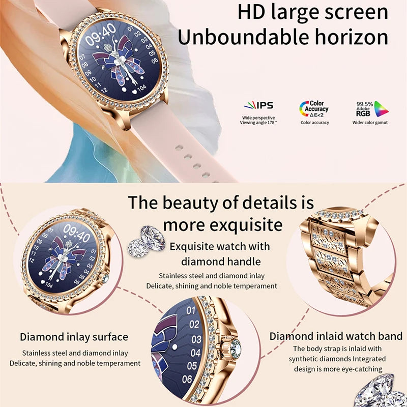 Xiaomi Fashion Women Bluetooth Call Smart Watch 1.32"360*360 HD Screen Sports Fitness Ladies Smartwatch Diamond Band+Gift