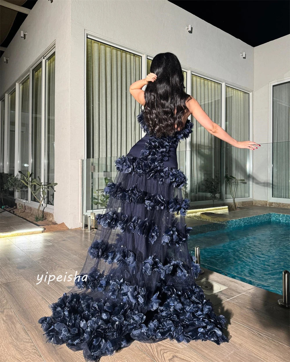 Ball Evening Saudi Arabia Tulle Flower Beading Gown Long