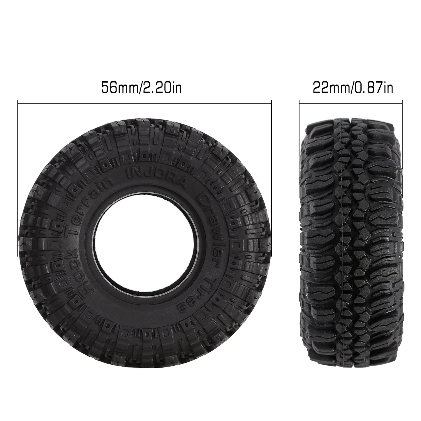 INJORA 1.0" Soft Rubber Wheel Tires 56*22mm Rock Terrain for 1/18 1/24 RC Crawler Car Axial SCX24 TRX4M AX24 (T1005)