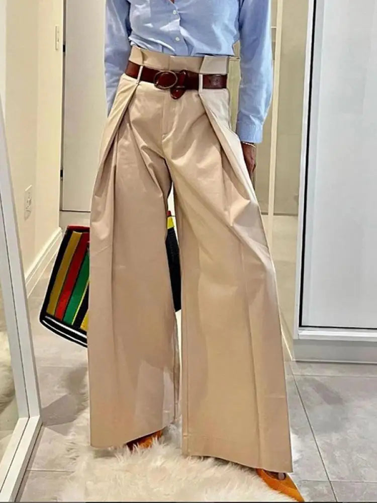 Pants Solid Apricot High Waist Wide Leg Trousers