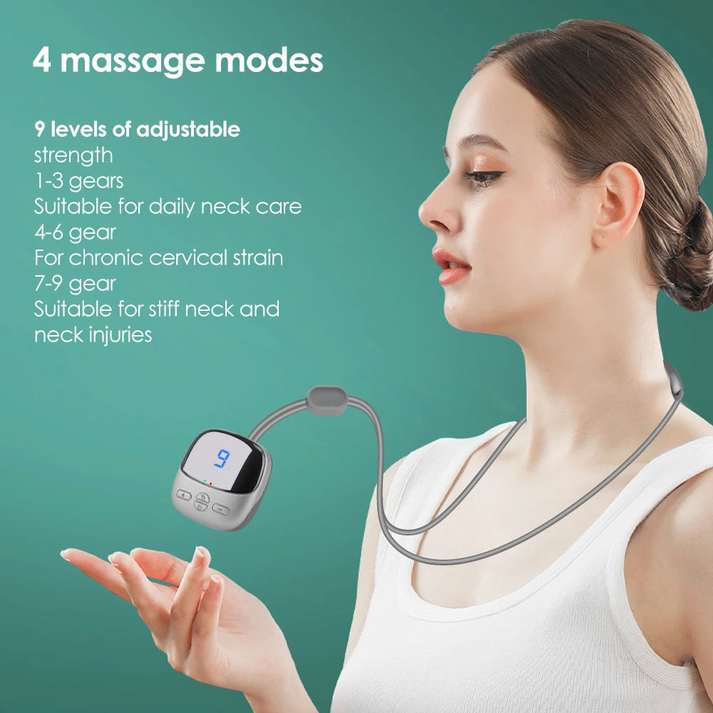 Smart Hanging Neck Massager Heating TENS EMS Pulse Necklace Microcurrent Cervical Shoulder Spine Kneading Low Frequency Relaxing