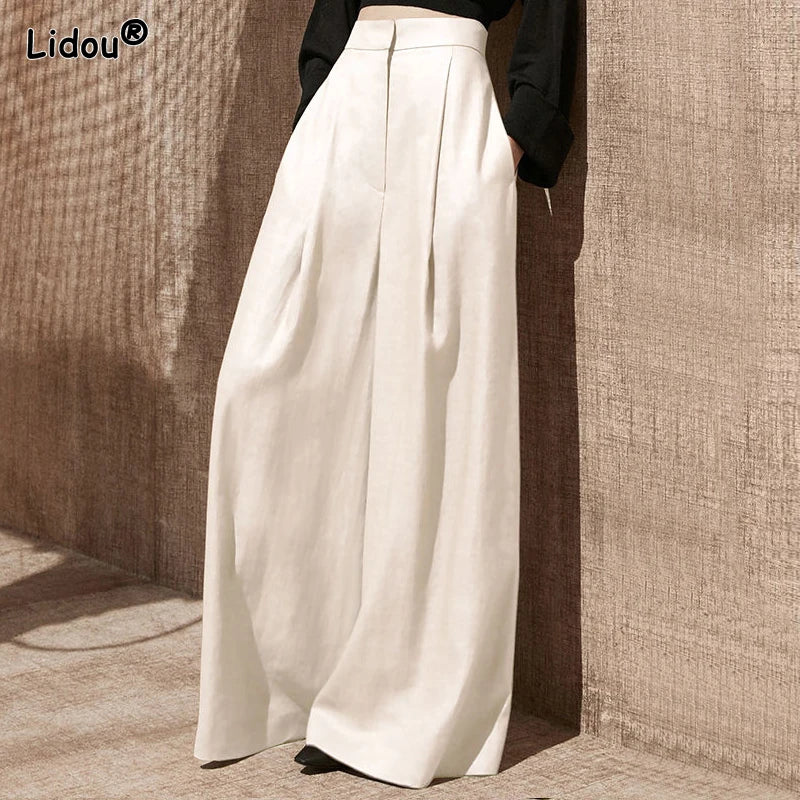 High-End  High Waist Pocket Loose Casual Oversize Floor Sweeping Wide Leg