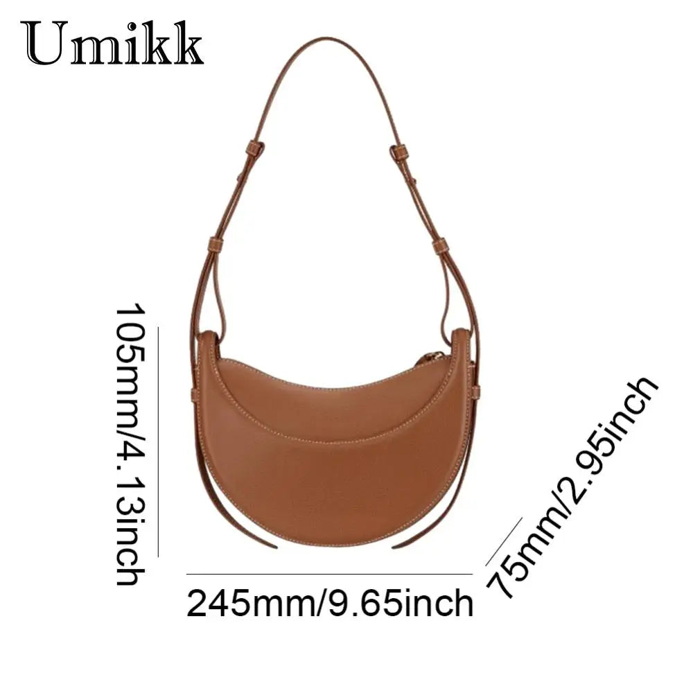 Women Stylish Satchel Bags Large Capacity PU Crescent Bag Solid Color Shoulder Bag Adjustable Strap Single Shoulder Bag