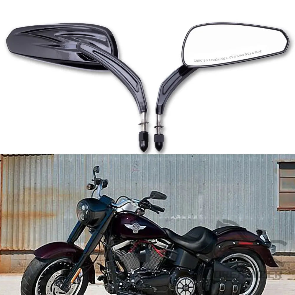 Motorcycle Flaming Side Mirrors for Harley Davidson Softail Standard FXST Glide Electra Road Custom Dyna Touring Chrome/Black