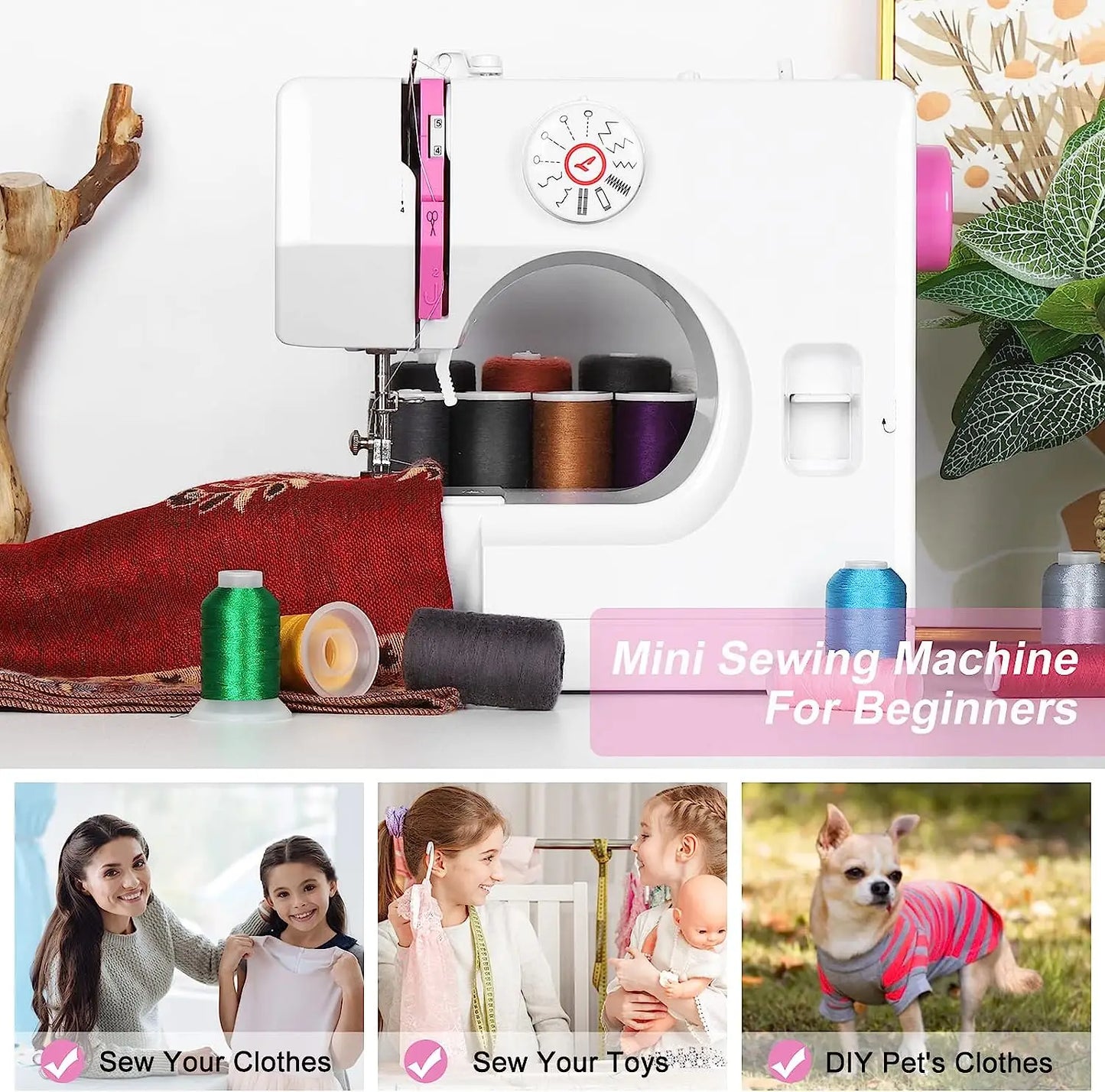 Mini Sewing Machine,Portable Household Crafting Mending Sewing Machine with 12 Built-In Stitches and Foot Pedal  for Beginners