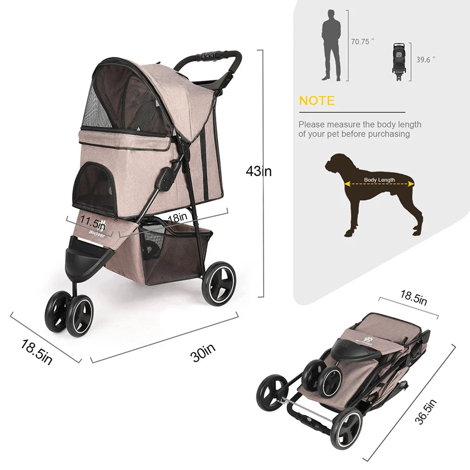 Portable pet trolleys 3 Wheels Pet Strollers