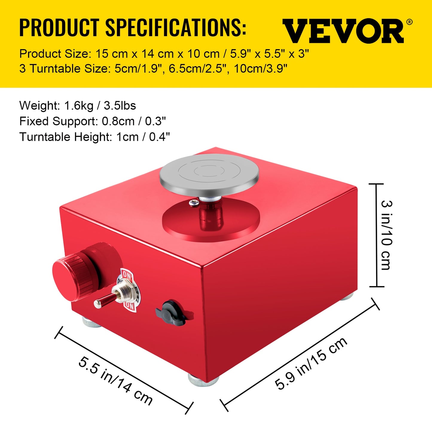 VEVOR 30W Mini Pottery Wheel Adjustable Speed Home DIY Clay Machine Electric Sculpting Kits w/ 3 Turntable Trays and 16Pcs Tools